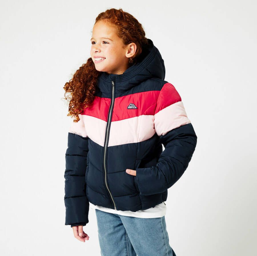 America Today Junior gewatteerde winterjas donkerblauw/rood/roze