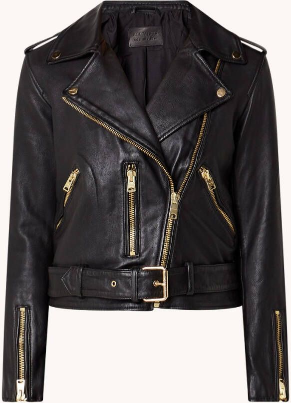 AllSaints Balfern cropped bikerjack van schapenleer met ritszakken