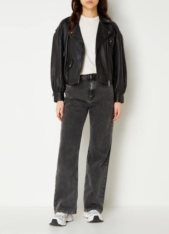 Colourful Rebel Meryn oversized fit bikerjack van schapenleer met logoprint