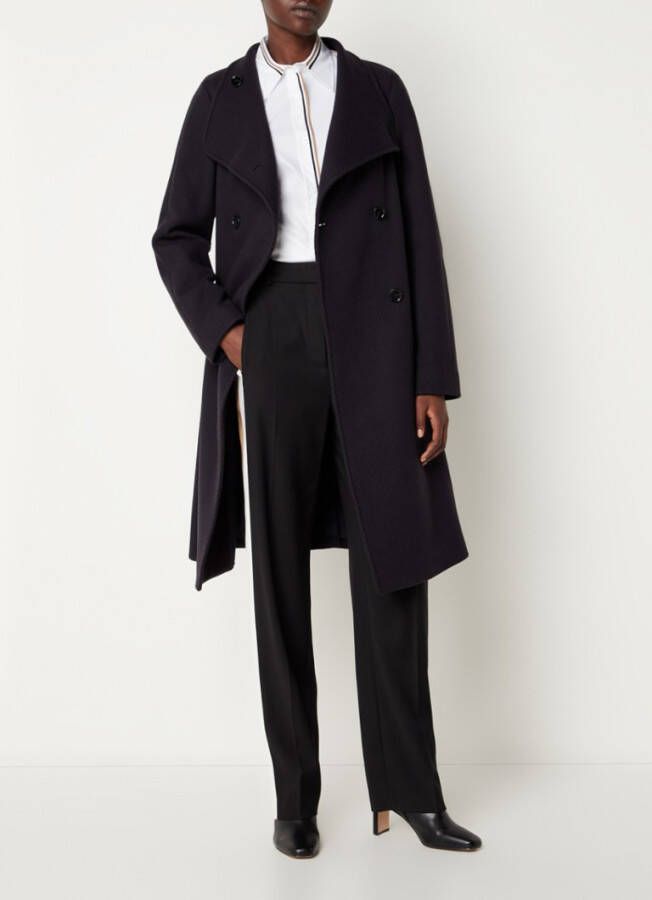 Hugo Boss Cedandy double breasted mantel in scheerwolblend met strikceintuur