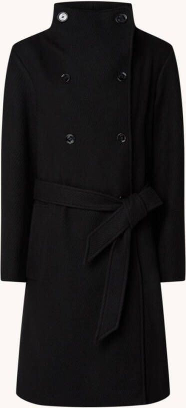 Hugo Boss Cedandy double breasted mantel in scheerwolblend met strikceintuur