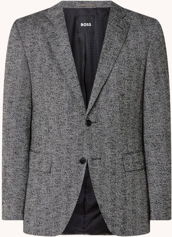 Hugo Boss H Janson regular fit colbert in zijde wolblend met visgraatdessin