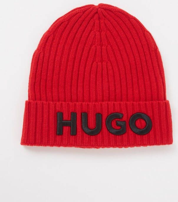 Hugo Boss Ribgebreide muts van wol met logo