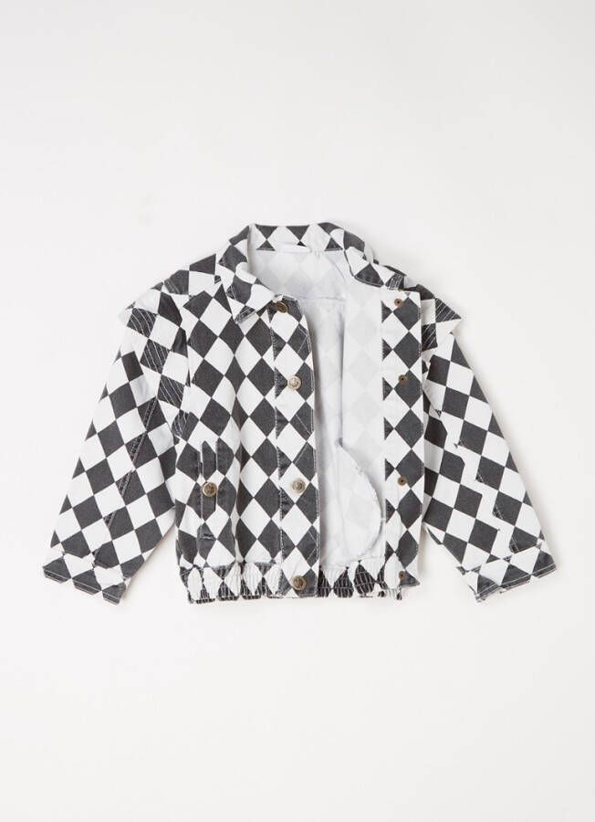 Maed for mini Clown Cattlefish spijkerjas met schouderdetail en steekzakken