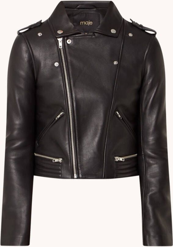 Maje Basaltm cropped bikerjack van lamsleer met ritszakken