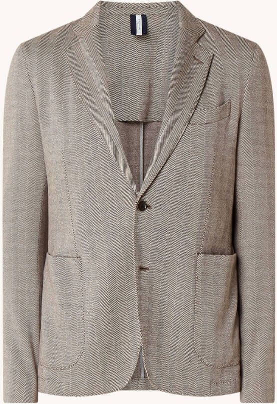 Profuomo Slim fit colbert in linnenblend met visgraatdessin