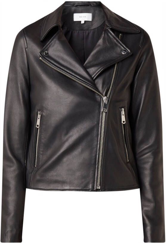 REISS Geo bikerjack van schapenleer met asymmetrische ritssluiting