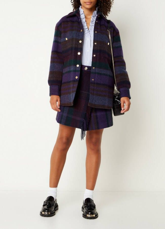 sandro Dome overshirt in wolblend met franjes en print