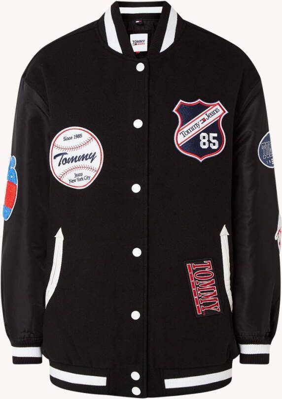 Tommy Hilfiger Gewatteerd baseball jack in wolblend met patches
