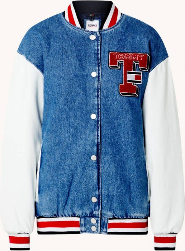 Tommy Hilfiger Letterman oversized baseball jack van denim met patches