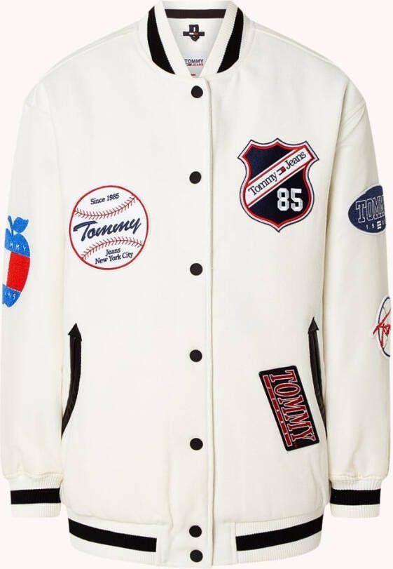 Tommy Hilfiger Gewatteerd baseball jack in wolblend met patches