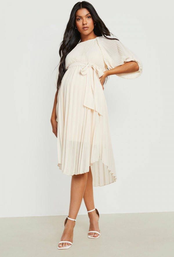 boohoo Bloemen Midaxi Jurk Met Volle Mouwen En Split, Champagne