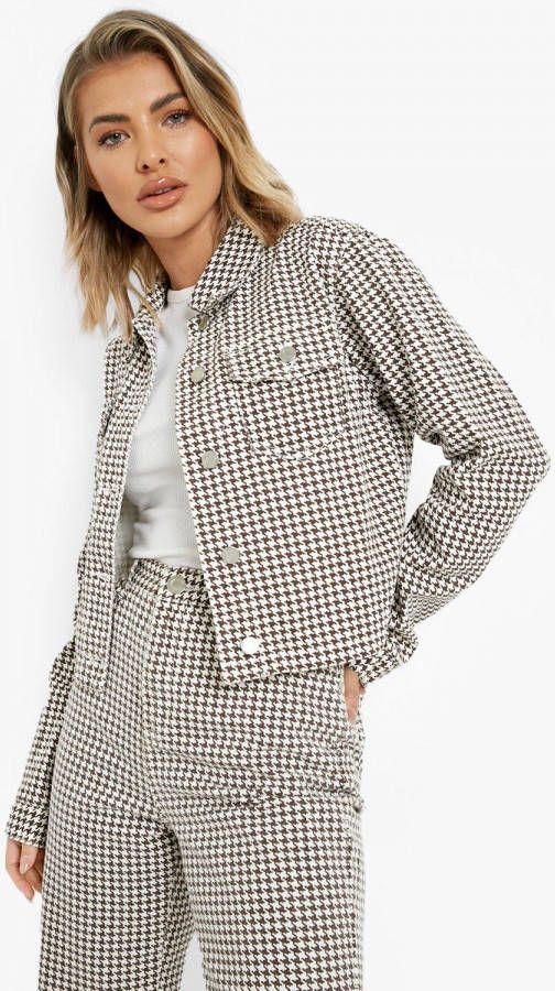 boohoo Korte Houndstooth Spijkerjas, Ecru