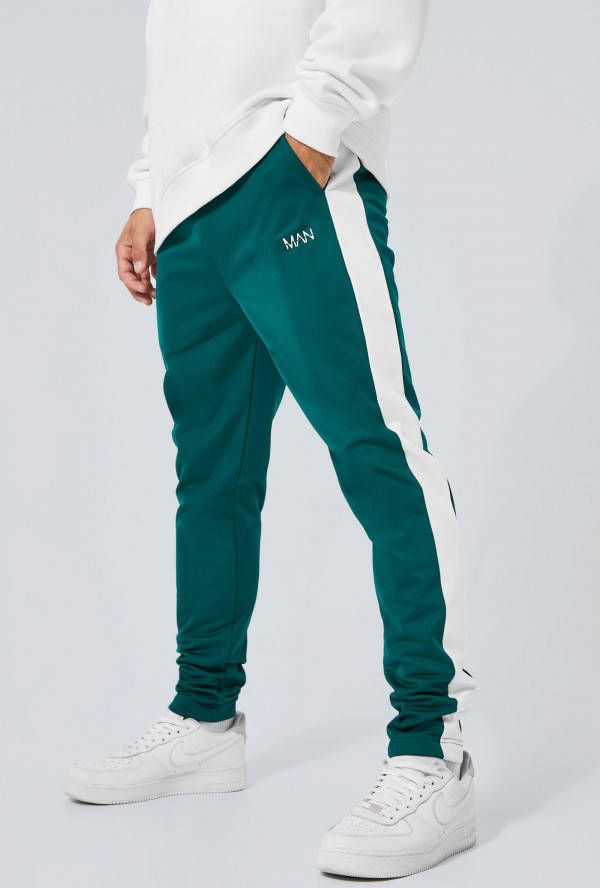 boohoo Man Tricot Skinny Fit Joggingbroek Met Zijpanelen, Forest