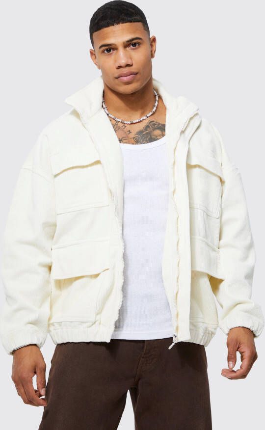boohoo Oversized Corduroy Utility Jas, Ecru