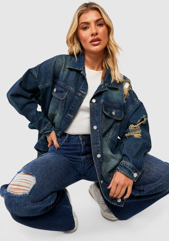 boohoo Oversized Versleten Boyfriend Spijkerjas, Vintage Blue