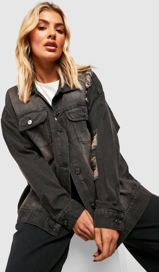 boohoo Oversized Versleten Boyfriend Spijkerjas, Washed Black