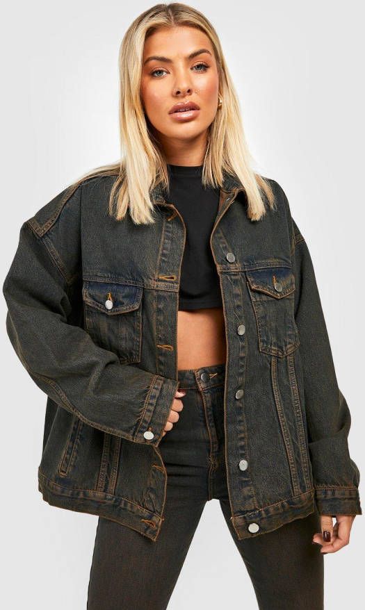 boohoo Oversized Vintage Look Spijkerjas, Brown
