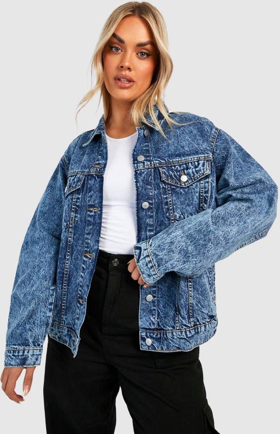 boohoo Plus Acid Wash Gebleekte Boyfriend Spijkerjas, Acid Wash Dark Blue
