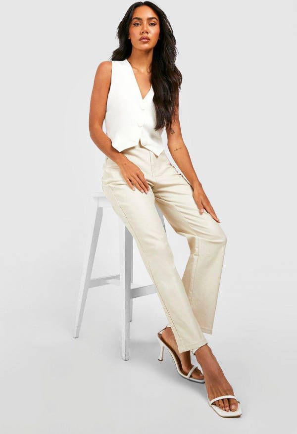 boohoo Slim Fit Enkel Jeans Met Pu Coating, Ecru