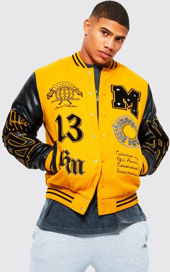 boohoo Varsity Jacket Met Badges, Yellow