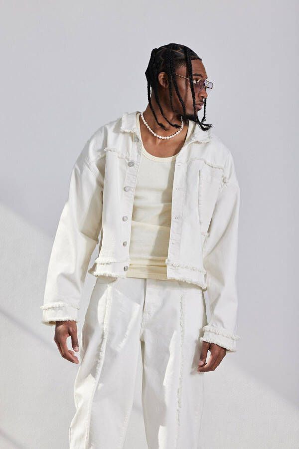 boohoo Versleten Boxy Spijkerjas, Ecru