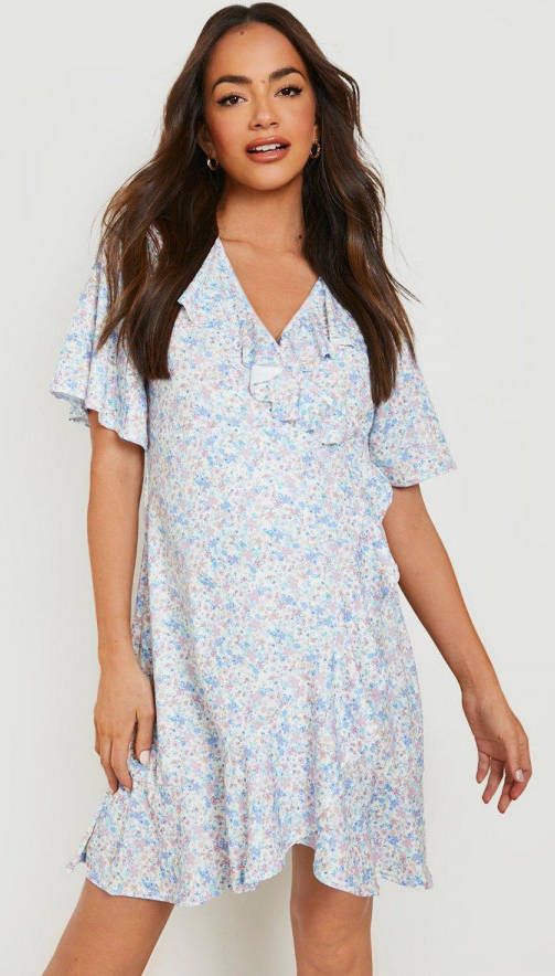 boohoo Zwangerschap Bloemen Skater Wikkel Jurk Met Franjes, Multi