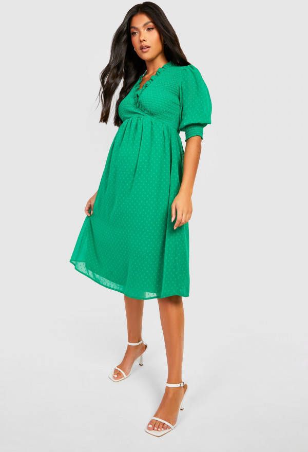 boohoo Zwangerschap Dobby Mesh Midi Wikkel Jurk, Green
