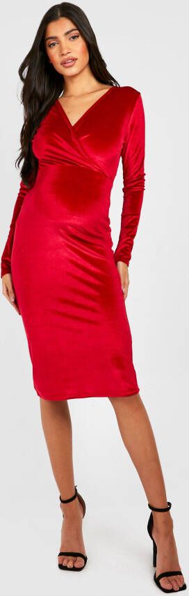 boohoo Zwangerschap Fluwelen Midi Wikkel Jurk, Red