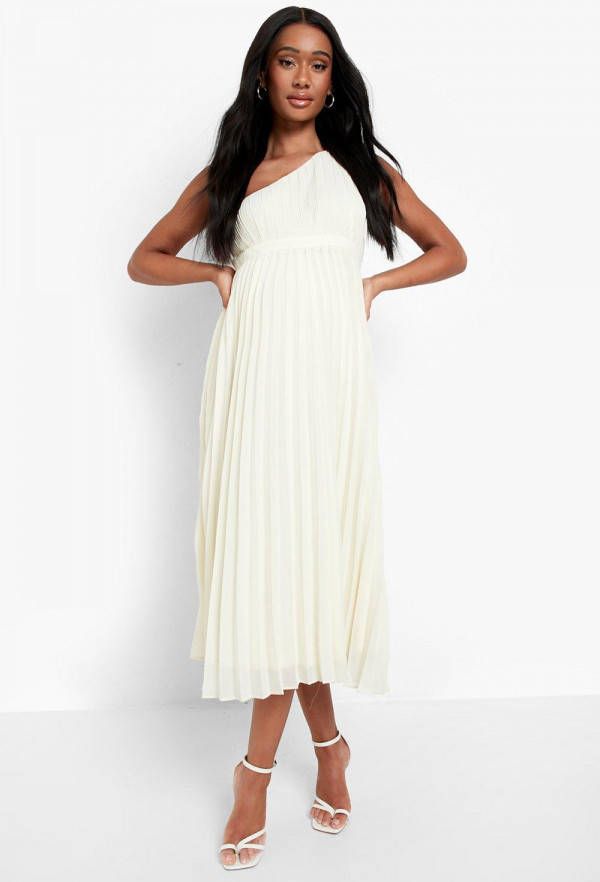 boohoo Zwangerschap Geplooide Gelegenheids Midi Jurk Met Eé, n Blote Schouder, Lemon