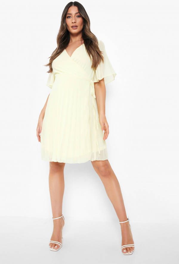 boohoo Zwangerschap Geplooide Wikkel Skater Jurk, Lemon