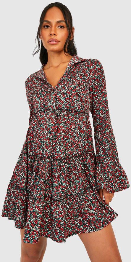 boohoo Zwangerschap Gesmokte Bloemen Jurk Met Laagjes, Multi