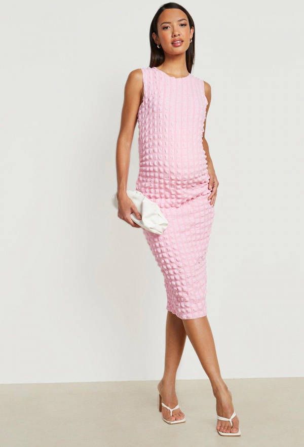 boohoo Zwangerschap Jersey Bolletjes Bodycon Midi Jurk, Baby Pink