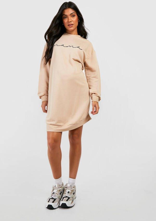 boohoo Zwangerschap Mama Trui Jurk Met Print, Stone