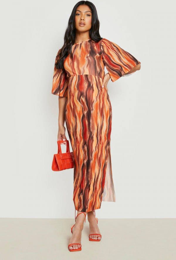 boohoo Zwangerschap Plisse Midaxi Jurk Met Print, Multi