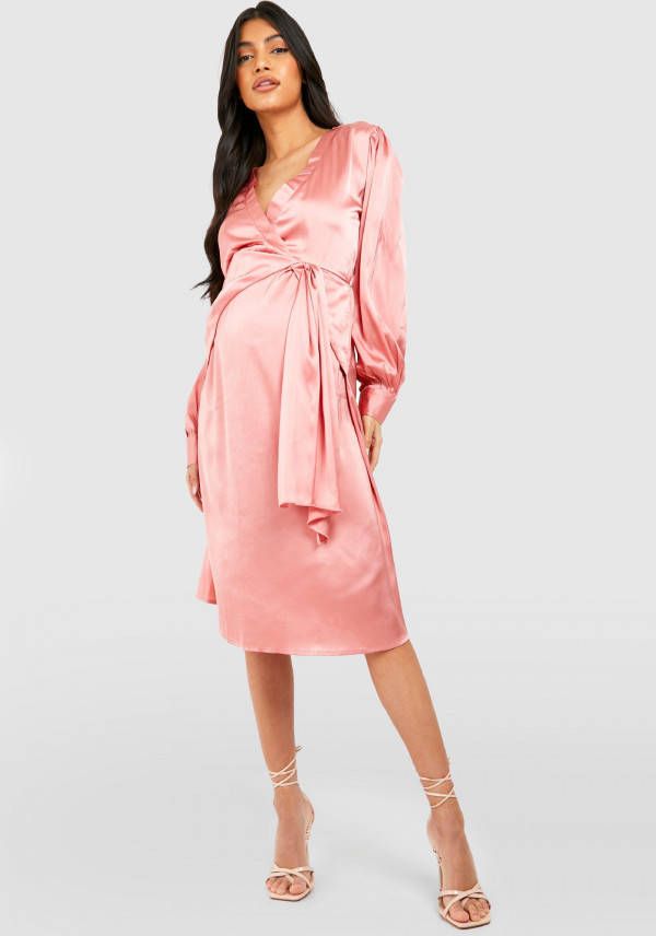 boohoo Zwangerschap Satijnen Midi Skater Jurk, Rose