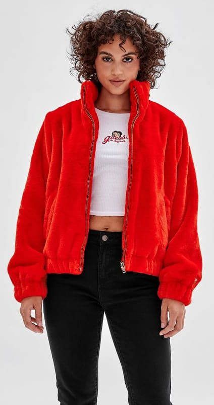 Guess Originals Faux Fur Jas Met Betty Boop Patch Op De Achterkant