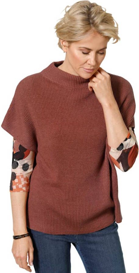 Barbara Lebek Poncho met grofgeribde structuur Terracotta