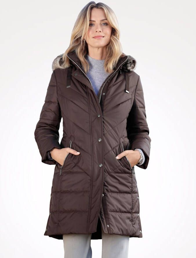 MONA Gewatteerde jas met flatterende stiksels Aubergine