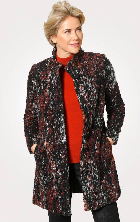 MONA Mantel in bouclélook Zwart/Oranje/Bordeaux