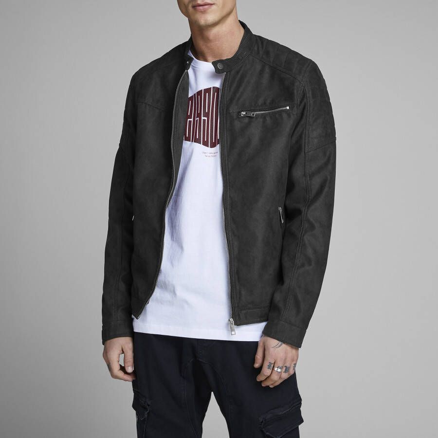 JACK & JONES CORE imitatieleren tussenjas Rocky zwart