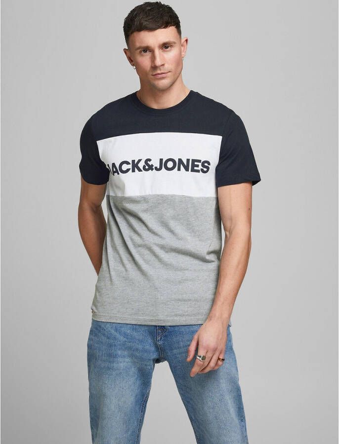 JACK & JONES ESSENTIALS slim fit T shirt JJELOGO met logo navy blazer