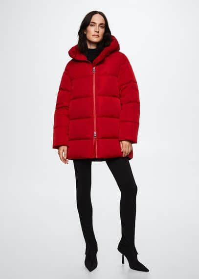 Mango Tokyo puffer jas met waterdichte rits en capuchon