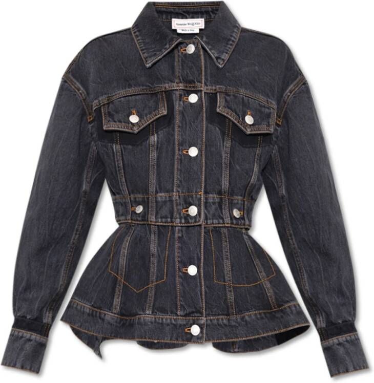 alexander mcqueen Denim jacket with peplum , Grijs, Dames