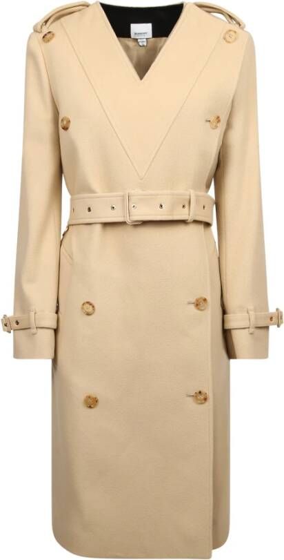 Burberry Contrast Facing V neck Trench Coat , Beige, Dames