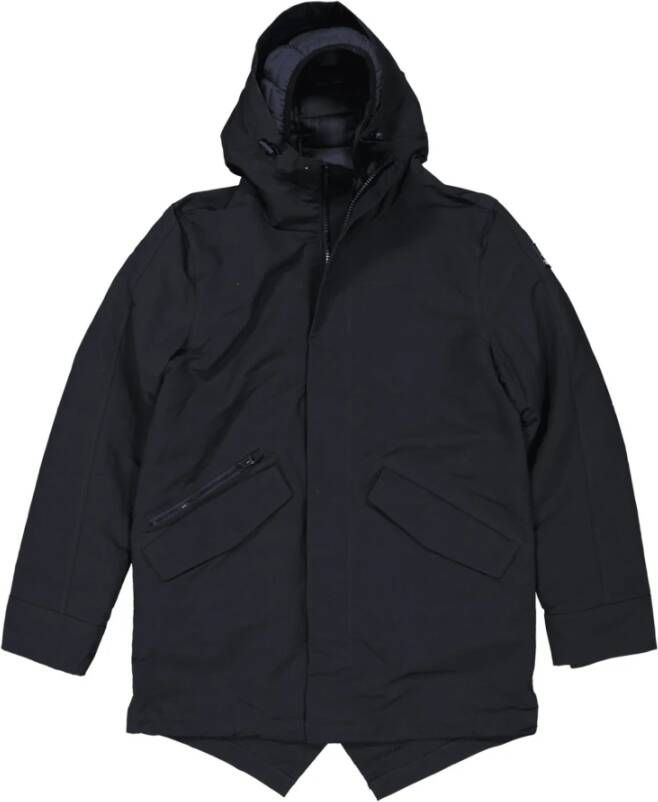 Butcher of Blue winterjas donkerblauw normale fit effen rits