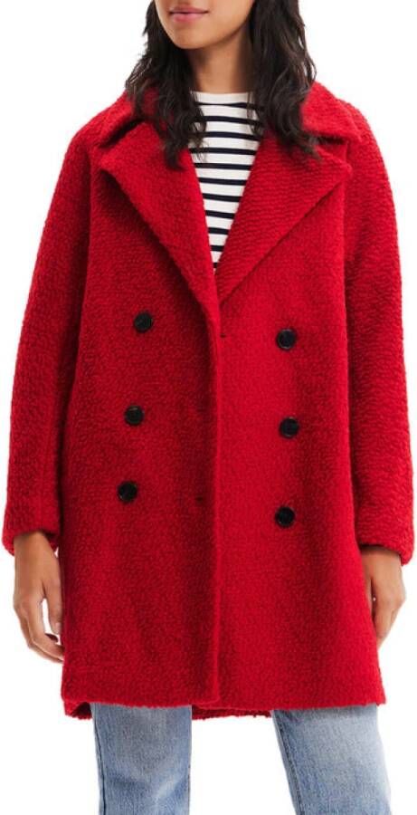 Desigual Rechte gesneden wollen jas , Rood, Dames