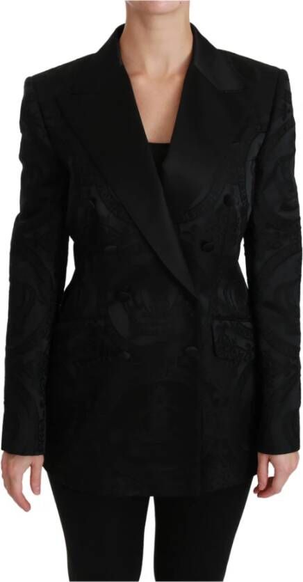 Dolce & Gabbana Kroon met dubbele borsten jas , Zwart, Dames