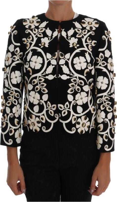 Dolce & Gabbana Black Baroque Floral Crystal Jacket , Zwart, Dames