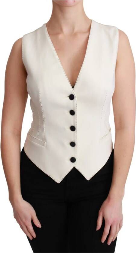 Dolce & Gabbana White Waistcoat Sleeveless Wool Top Vest , Wit, Dames